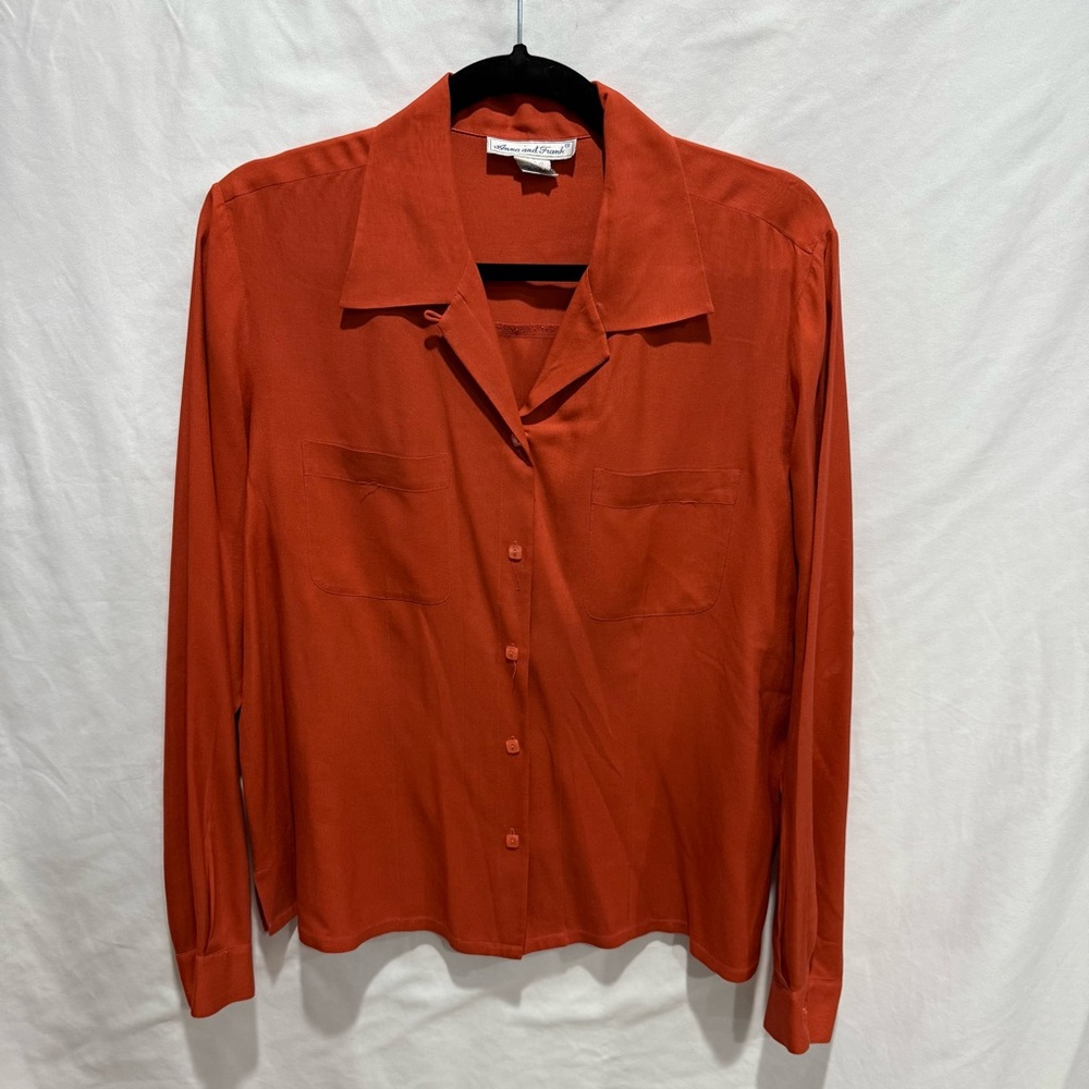 Anna and Frank 100% Silk Terracotta Button Down Blouse Large Old Money Luxury